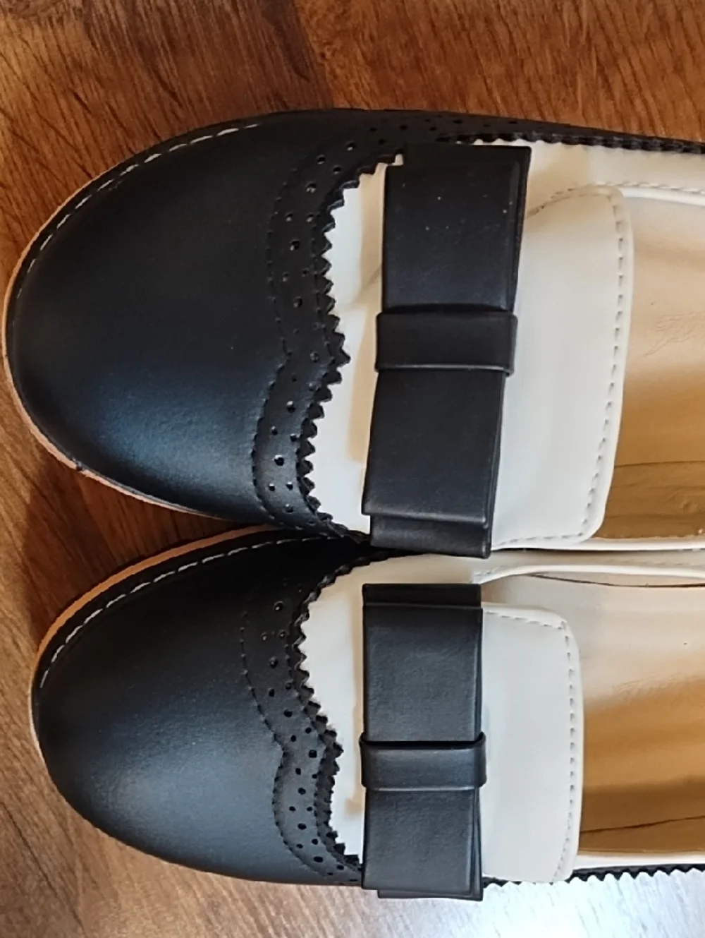 Women's Black and White Bow Loafers